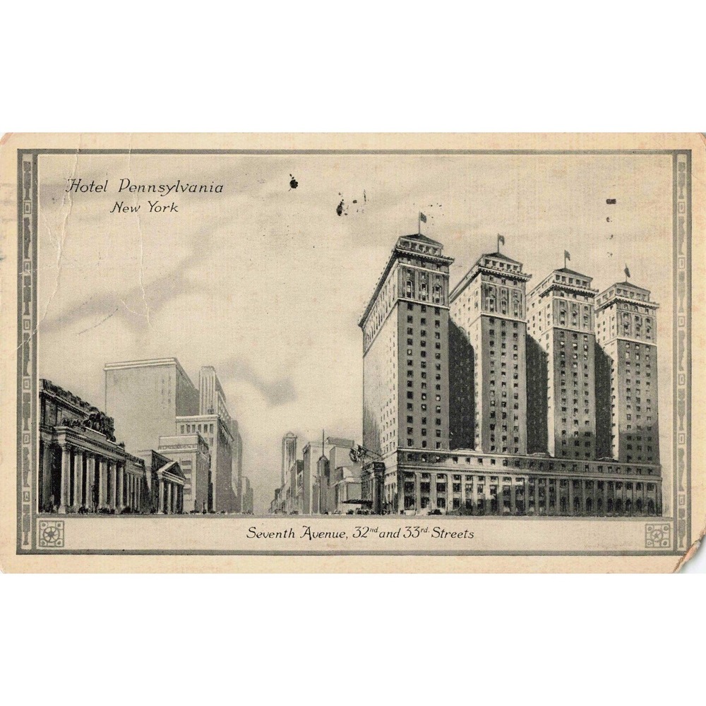 Hotel Pennsylvania New York City NYC NY 7th Ave 32nd St 1924 Vintage Postcard